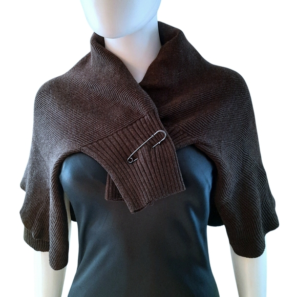 LAFAYETTE 148 Brown Wool Shawl Collar 1/2 Sleeve Shrug Cardigan Sweater Sz XL - Picture 4 of 9
